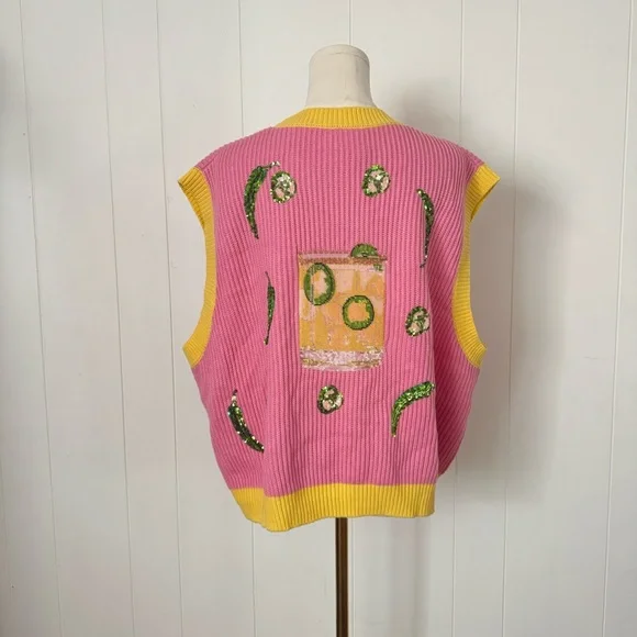 Queen of Sparkles Spicy Margarita Jalapeño Sequin Sweater Vest L NWOT - Picture 7 of 12